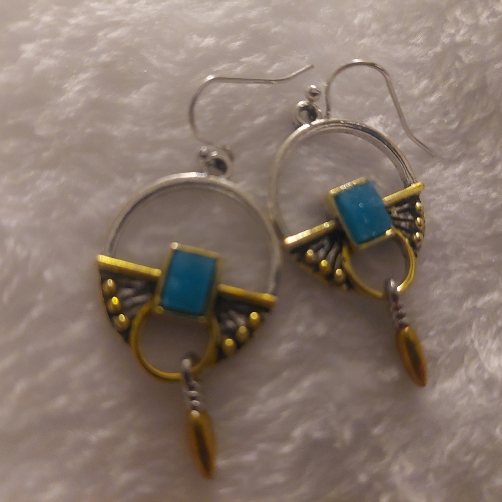 BohoBeauRoseBoutique Gold and Silver Earrings with Blue Charm